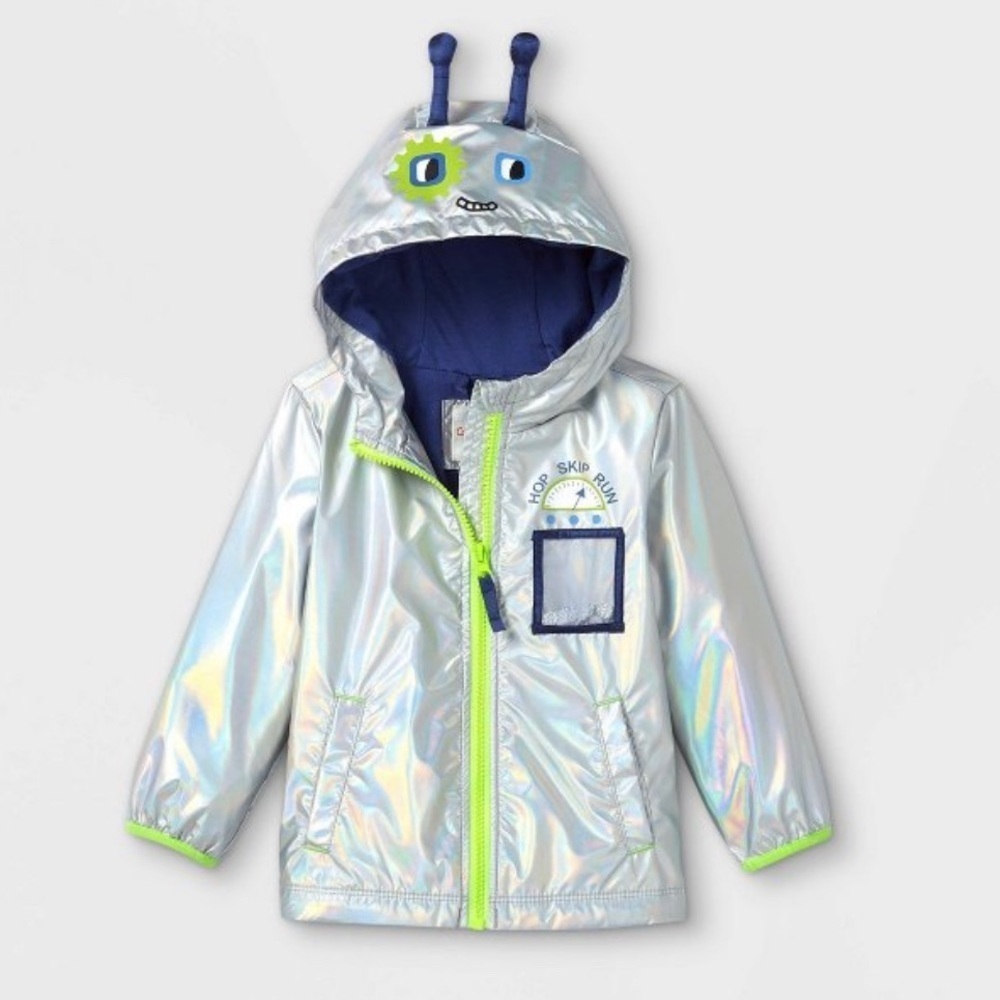 NWT toddler boy alien windbreaker jacket 2 sizes silver gray green